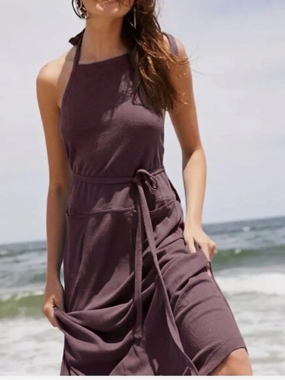 Free people beach special collection Halter Midi Dress in Deep Plum - Picture 2 of 3